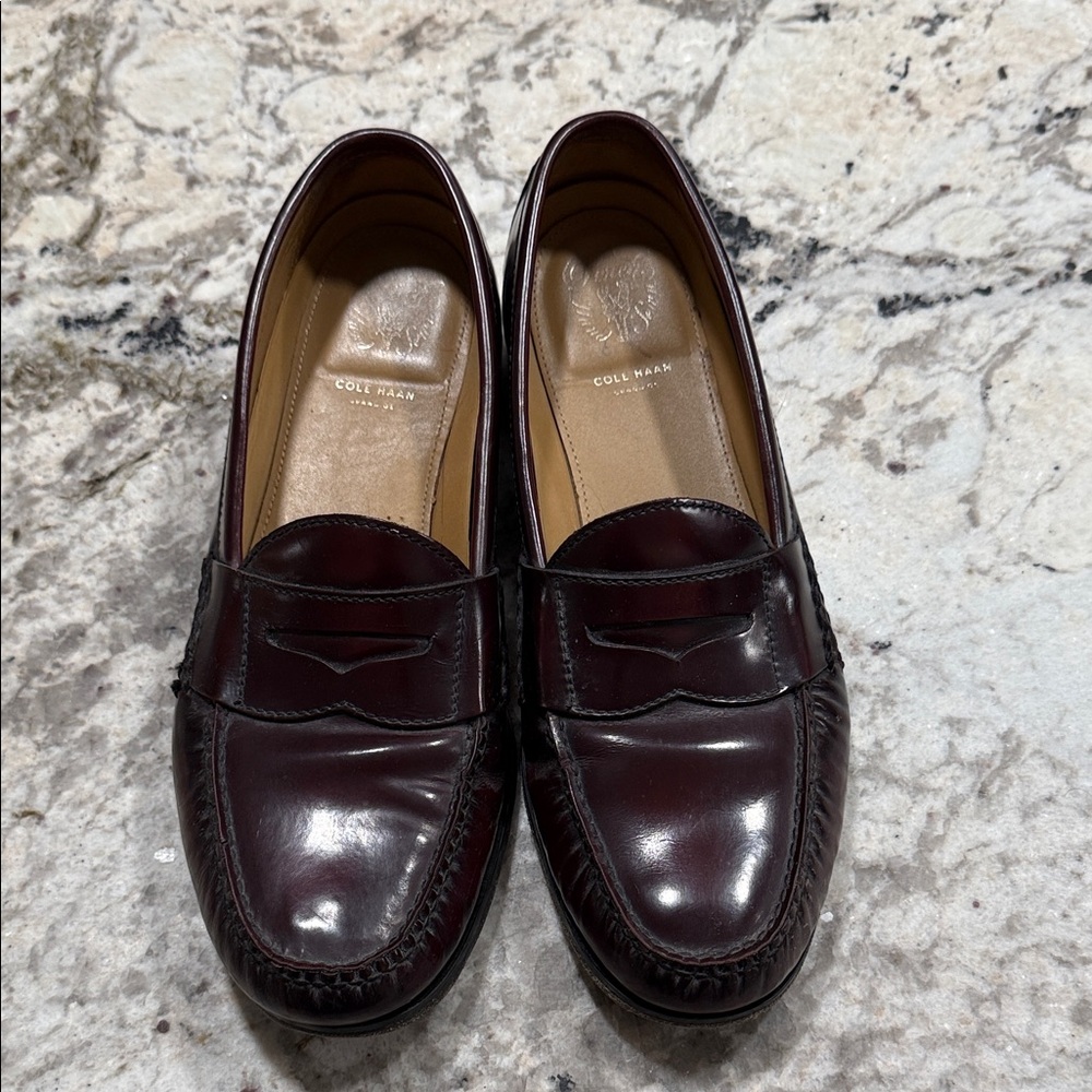 Cole Haan Men’s Burgundy Leather Penny Loafers - Classic Dress Slip-Ons